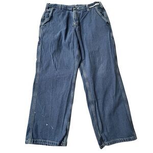Carhartt Carpenter Jeans Mens 36x28 Distressed Dungaree Relaxed‎ Blue Denim